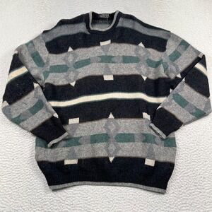 Vintage Jaeger Sweater Mens 42 Large Lambswool Crew Neck Knit Geometric‎